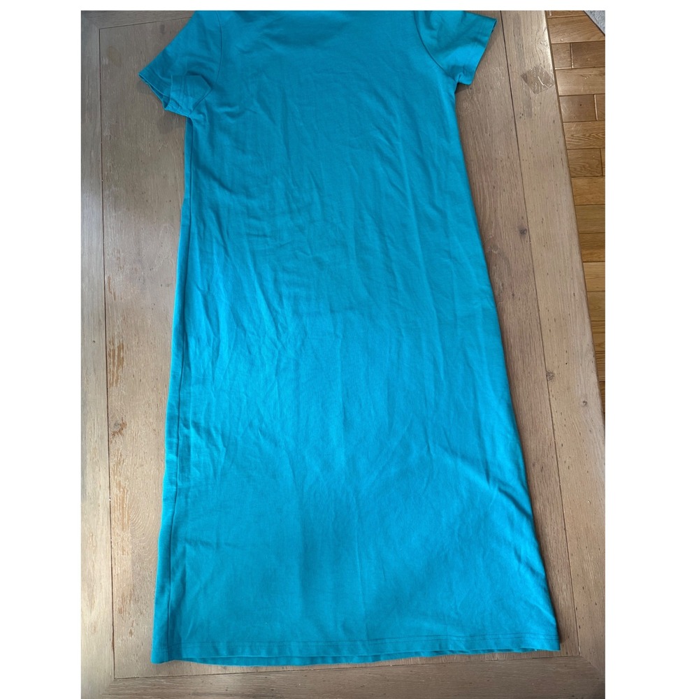 CITE Teal Blue Tropical City Palm Tree Graphic T Shirt maxi Dress Women's Large - Picture 4 of 7
